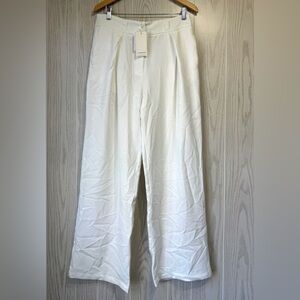 COMMENSE Pleated High Waist Wide Leg Pants – White – Size L NWT